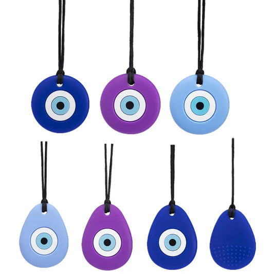 1pc Blue Eye Shape Food Grade Silicone Baby Teethers Safe Soft Silicone Beads Sensory Necklace Toys for Kids Newborn Autism Care