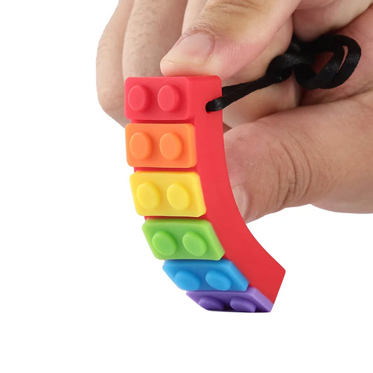 1Pc Sensory Chew Necklace Brick Chewy Kids Silicone Biting Pencil Topper Teether Toy, Silicone Teether for Children with Autism