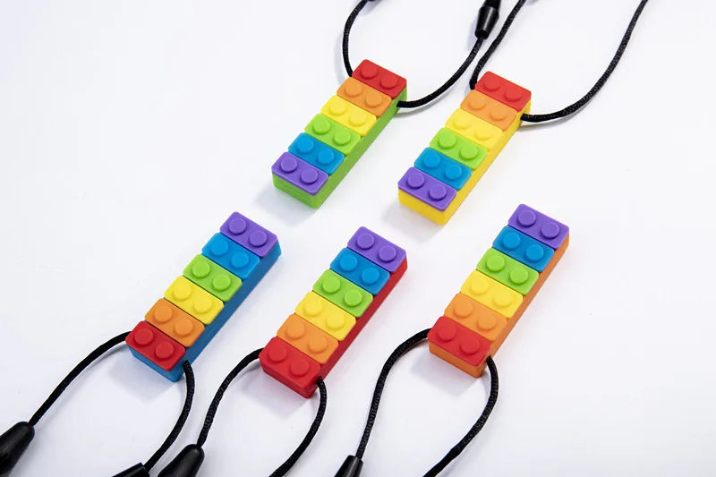 1Pc Sensory Chew Necklace Brick Chewy Kids Silicone Biting Pencil Topper Teether Toy, Silicone teether for children with autism