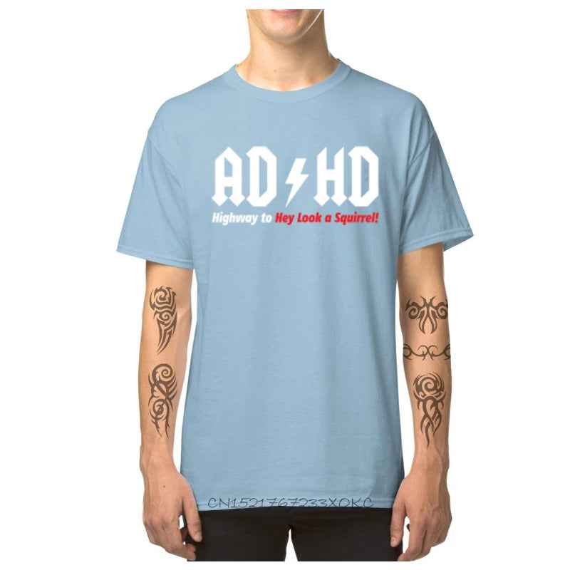 Cotton Fabric Tops & Tees ADHD Highway to Hey Look A Squirrel Funny Design T Shirt Men's T-shirts Family O-Neck Tshirt