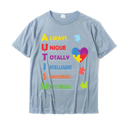 Autism Awareness Autism Acronym And Puzzle Piece T-Shirt Cotton Men's T Shirt Printed On T Shirt Coupons Party