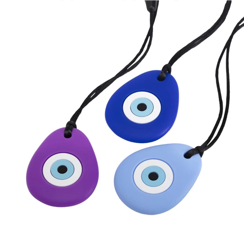 1pc Blue Eye Shape Food Grade Silicone Baby Teethers Safe Soft Silicone Beads Sensory Necklace Toys for Kids Newborn Autism Care