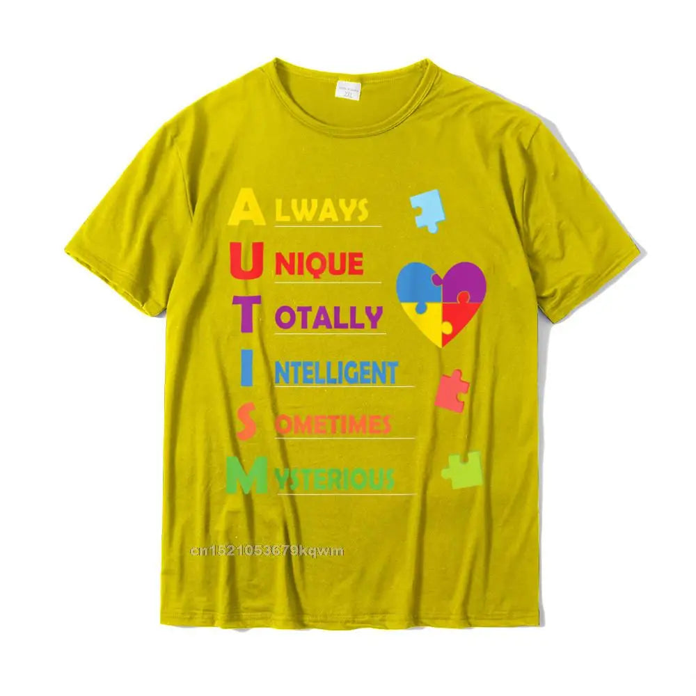 Autism Awareness Autism Acronym And Puzzle Piece T-Shirt Cotton Men's T Shirt Printed On T Shirt Coupons Party