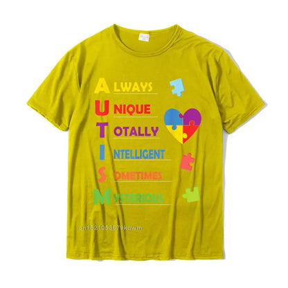 Autism Awareness Autism Acronym And Puzzle Piece T-Shirt Cotton Men's T Shirt Printed On T Shirt Coupons Party