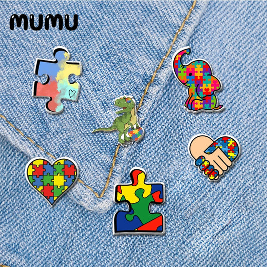 2020 New Autism Symbol Lapel Pin Resin Acrylic Brooches Lapel Pins Handmade Epoxy Jewelry Shirt Bag Badge