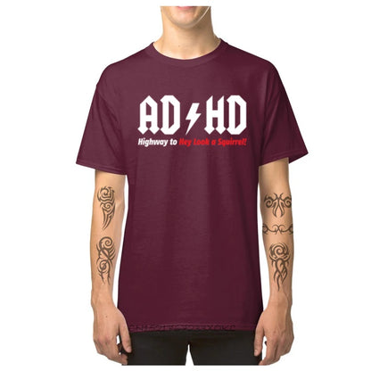 Cotton Fabric Tops & Tees ADHD Highway to Hey Look A Squirrel Funny Design T Shirt Men's T-shirts Family O-Neck Tshirt