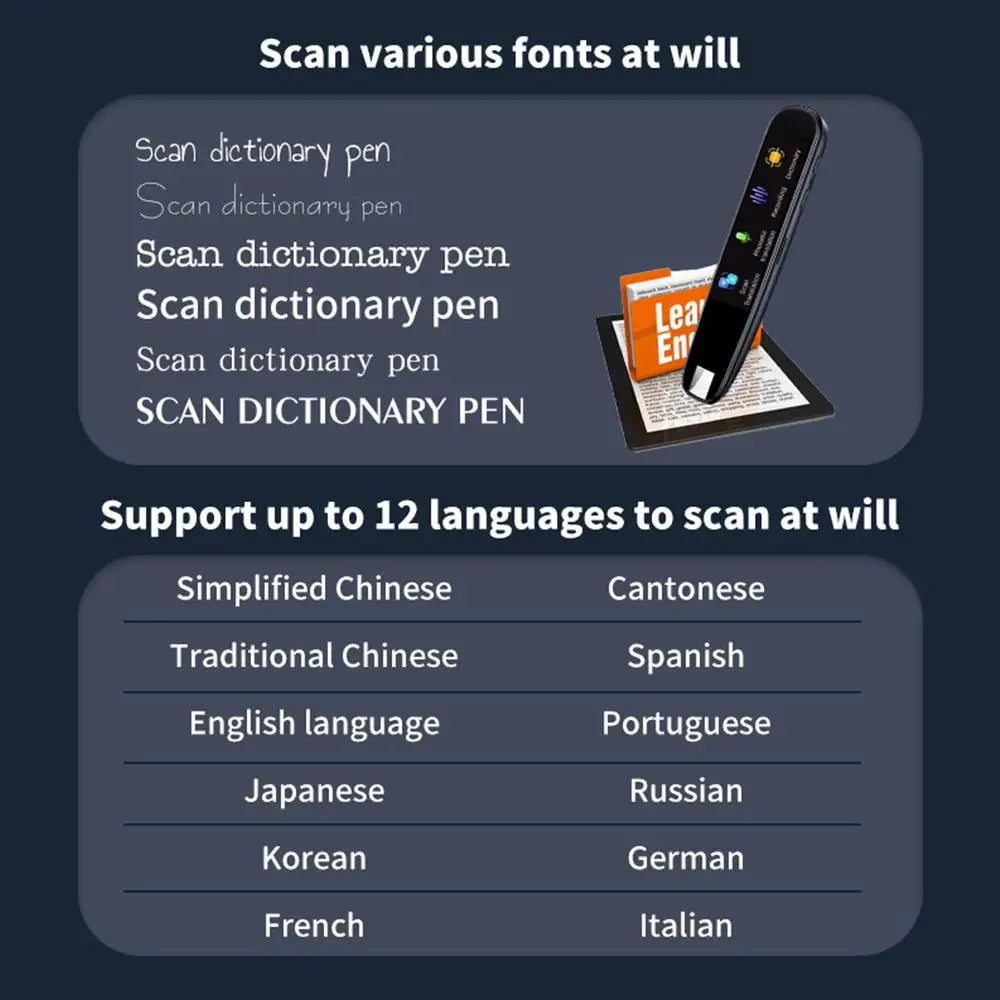 Translator 112 Languages Reading Pen For Dyslexia Autism Smart Voice Portable Scanner Pen Instant Smart Voice Translator Device