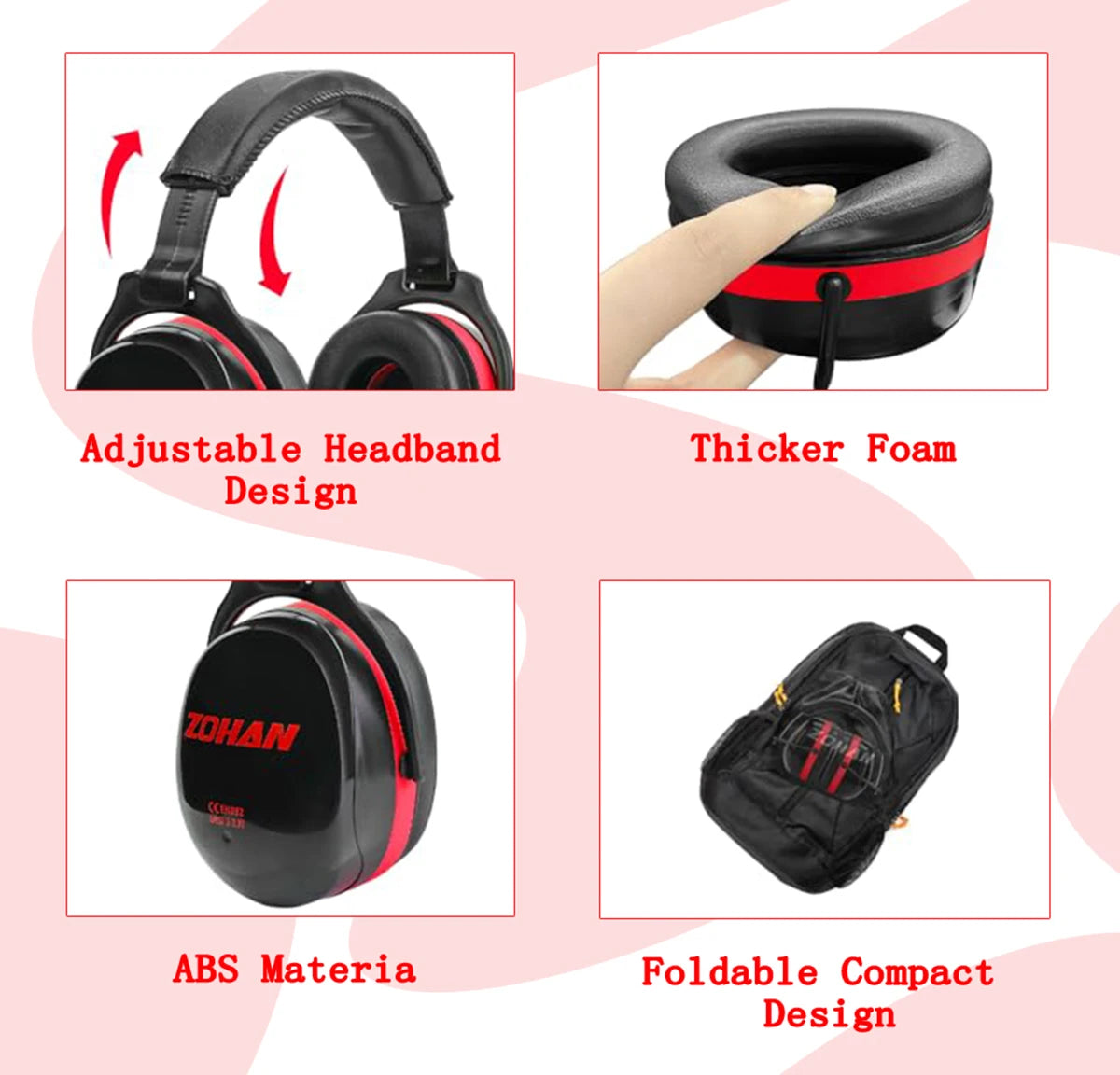 ZOHAN Noise Reduction Earmuffs Hearing Protection Safety Earmuffs Ear Defenders NRR 28dB For Autism Shooting Mowing Fireworks