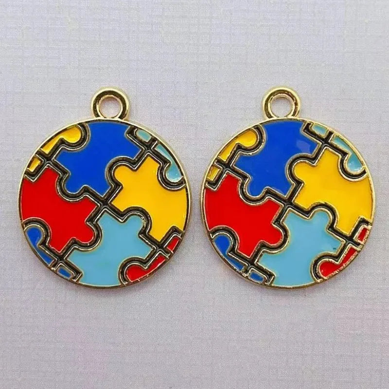 10pcs Enamel autism pendant Colorful Jewelry Making DIY Handmade Craft Puzzle Piece Charms For Bracelet Earrings Cute Gift DIY