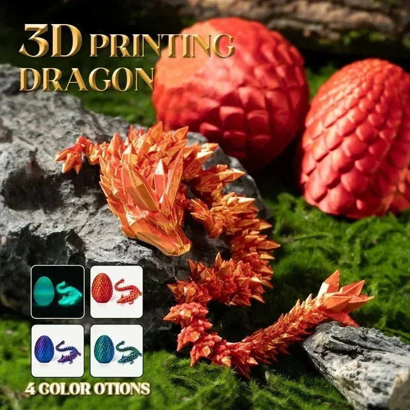 3D Printed Gem Dragon Crystal Dragon Egg Rotatable And Poseable Joints 3D Articulated Dragon Toys for Autism ADHD Kids Gifts