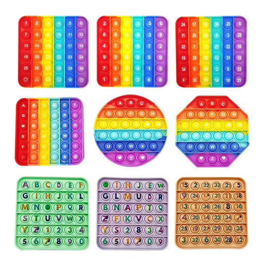 12.5CM Rainbow Color Fidget Toys with Letters Digital Number Push Bubble Fidget Simple Autism Stress Relief Toy for Adults Kids