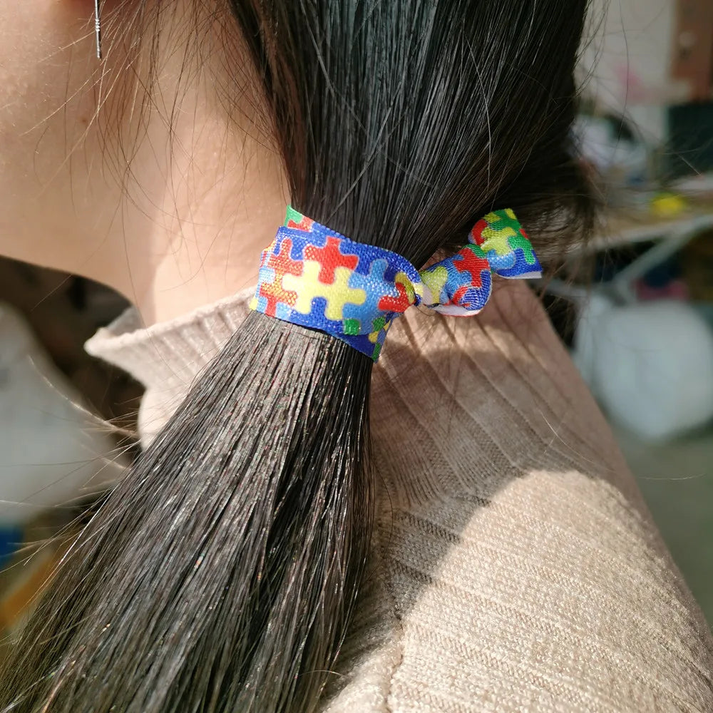 10Yard Autism Awareness Print Fold Over Elastic 15MM Colorful FOE Ribbon For DIY Headwear Gift Webbing Accessories