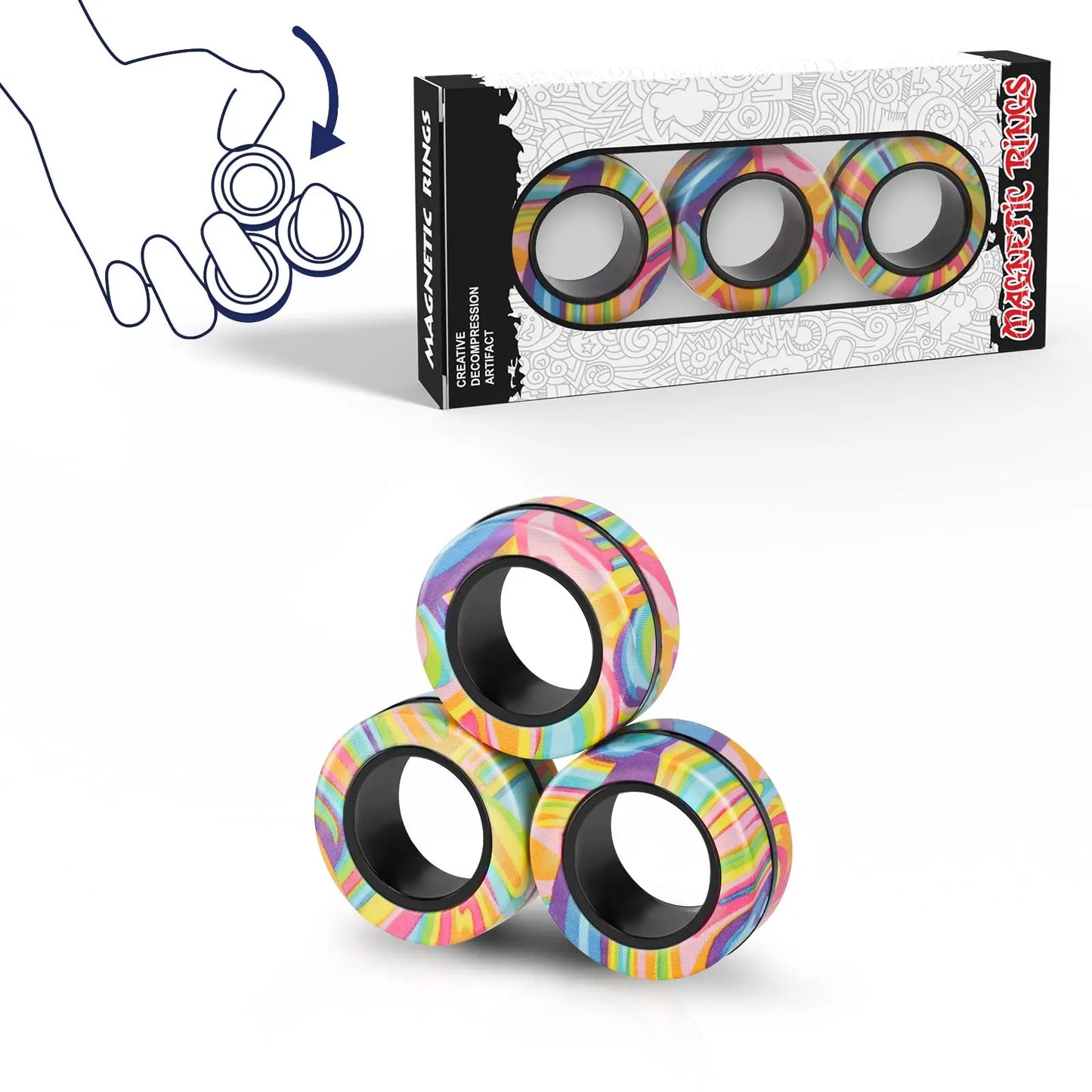 3Pcs Fidget Spinner Magnetic Ring Toys Fingers Magnet Rings ADHD Stress Relief Magical Toys for Adult Kids Anxiety