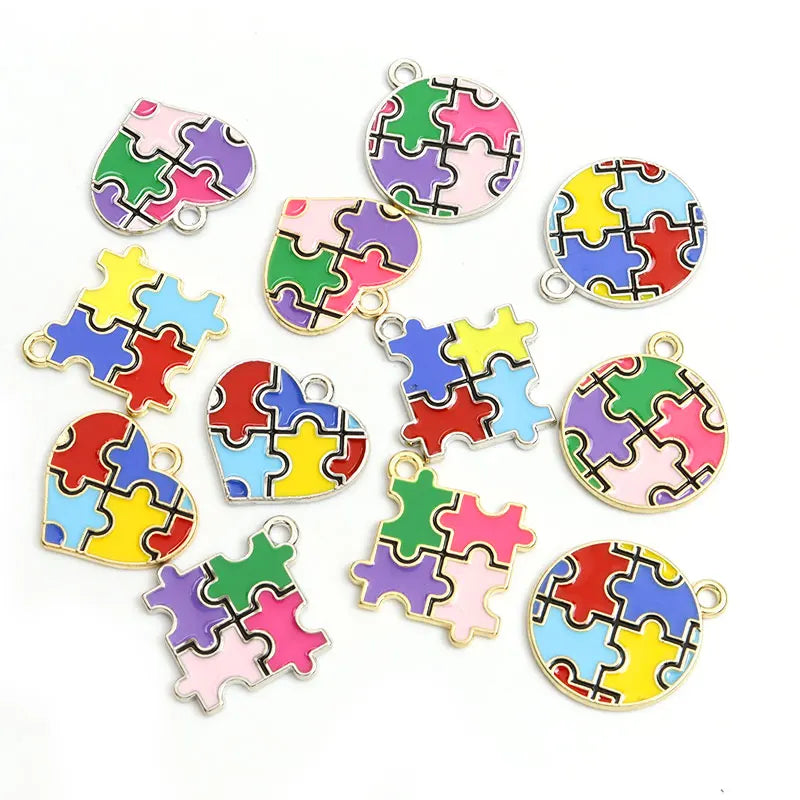 10pcs Mix Style Autism Awareness Enamel Charms Autistic Care Puzzle Pendants Fit Women Men Jewelry Making DIY Necklace Souvenirs
