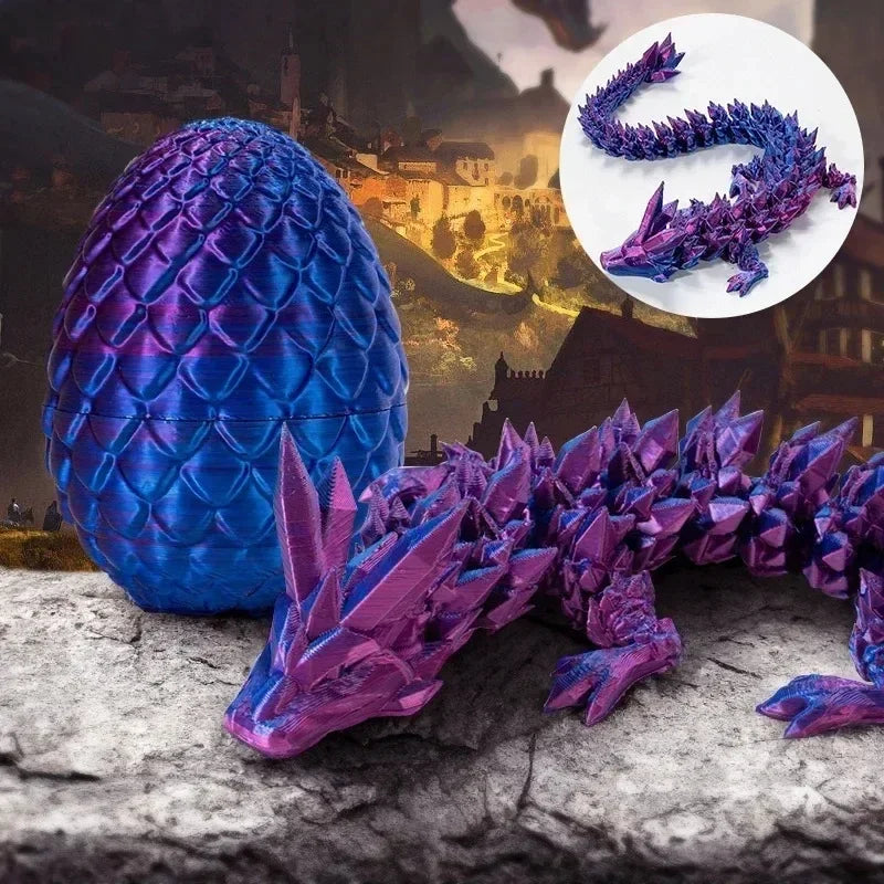 3D Printed Gem Dragon Crystal Dragon Egg Rotatable And Poseable Joints 3D Articulated Dragon Toys for Autism ADHD Kids Gifts