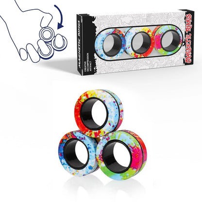 3Pcs Fidget Spinner Magnetic Ring Toys Fingers Magnet Rings ADHD Stress Relief Magical Toys for Adult Kids Anxiety