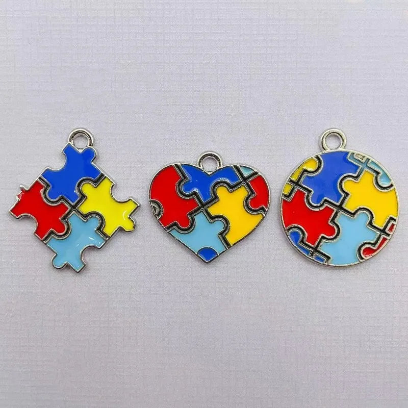 10pcs Enamel autism pendant Colorful Jewelry Making DIY Handmade Craft Puzzle Piece Charms For Bracelet Earrings Cute Gift DIY