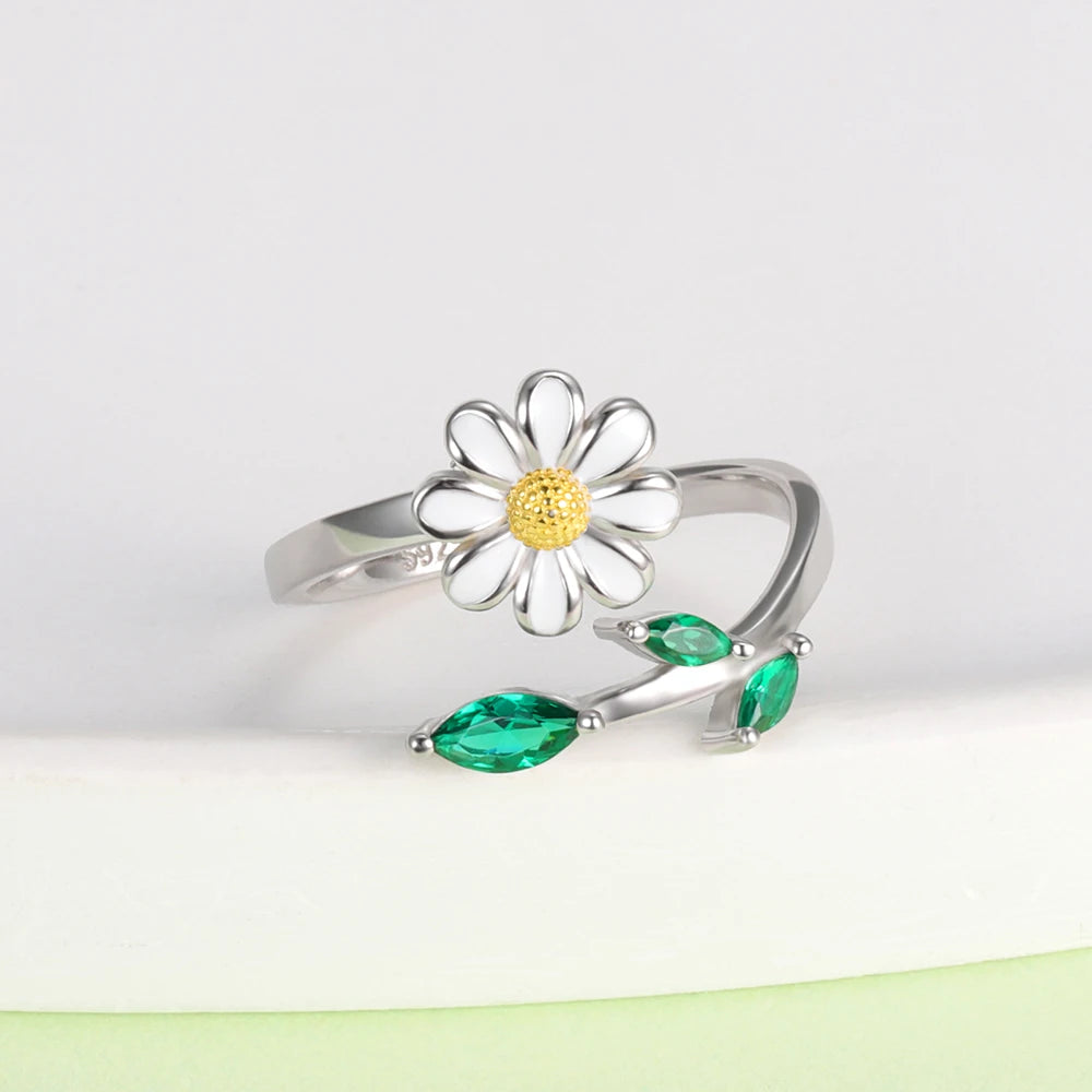 925 Sterling Silver You Are My Sunshine Sunflower Daisy Anxiety Relieve Fidget Jewelry ADHD Stress Spinner Ring for Women Friend