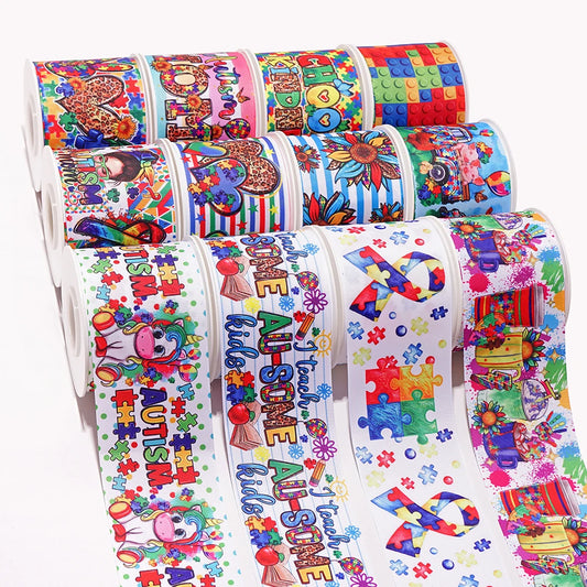 5 Yards DIY World Autism Awareness Day Printed Grosgrain Ribbon For Craft Supplies Sewing Accessories . 77272