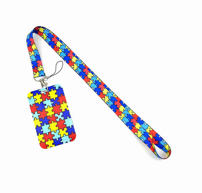 Wholesale Autism Cartoon Creative Lanyard Card Holder Student Hanging Neck Phone Lanyard Badge Subway Access Card Holder