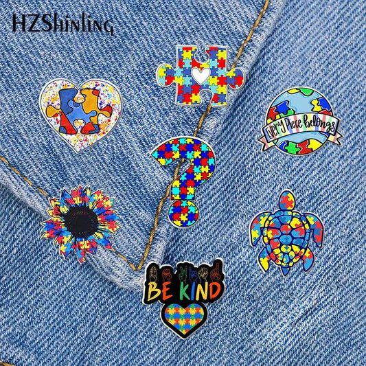 2023 New Autism Awareness With Heart Acrylic Lapel Pin Epoxy Butterfly Clasp Pin Handmade Butterfly Brooch
