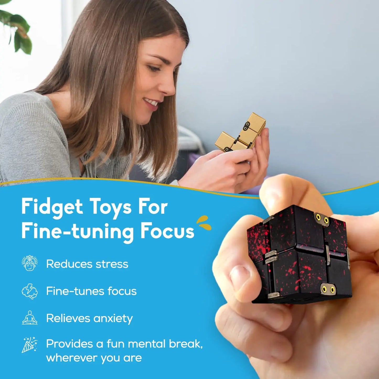 Metal Aluminum Alloy Infinity Cube Fidget Toys,EDC Hand For Autism ADHD Anxiety Stress Relief Focus For Kids and Adults