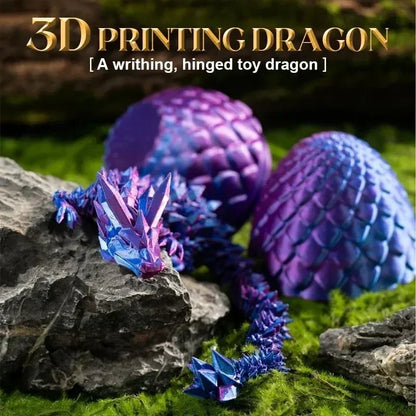 3D Printed Gem Dragon Crystal Dragon Egg Rotatable And Poseable Joints 3D Articulated Dragon Toys for Autism ADHD Kids Gifts