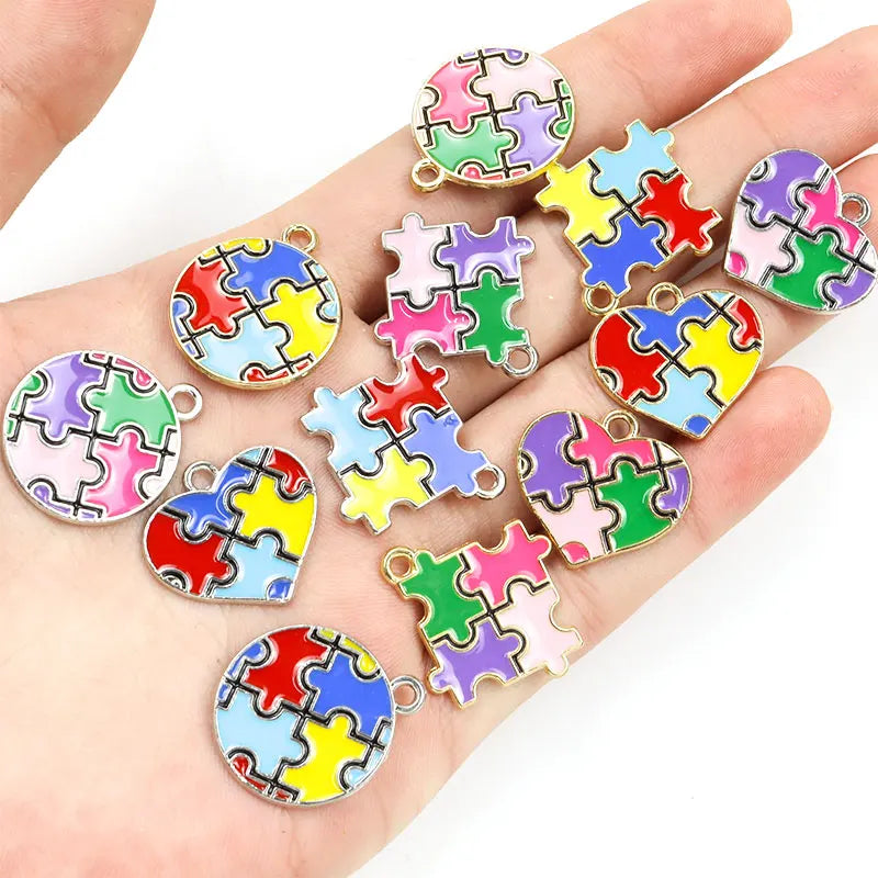 10pcs Mix Style Autism Awareness Enamel Charms Autistic Care Puzzle Pendants Fit Women Men Jewelry Making DIY Necklace Souvenirs